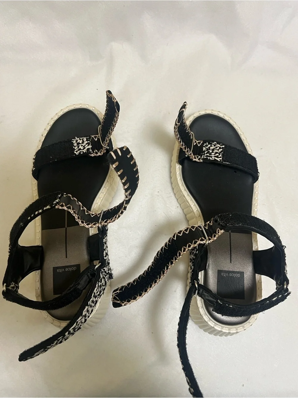 Dolce Vita Black and Cream Platform Strap Sandals